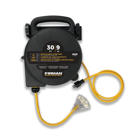 FIRMAN Retractable Cord Reel 30 Foot Cord With Three Receptacles 2035